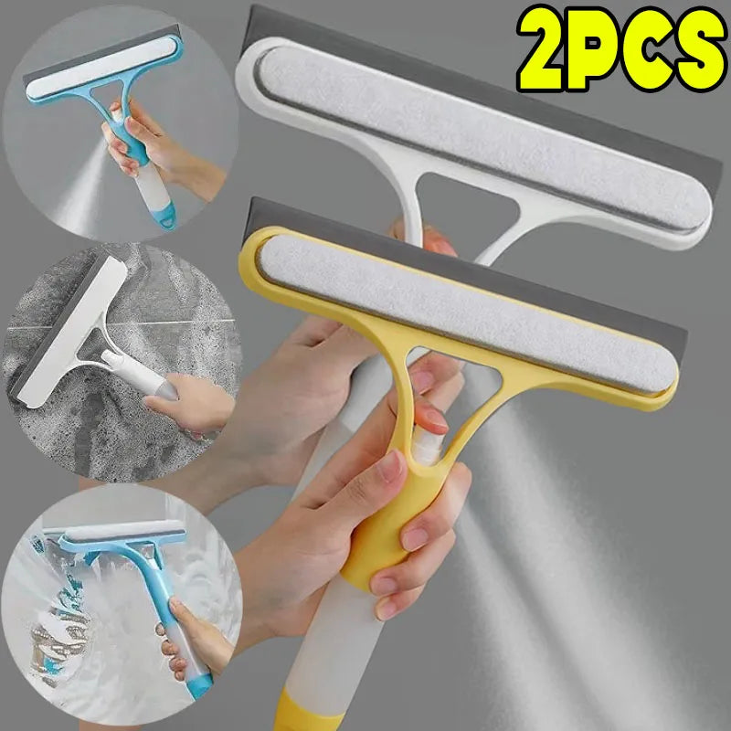 3 in 1 Window Cleaning Squeegee Multi Function Glass Mirror Wiper with Spray Bottle Microfiber Scrub Household Car Cleaner Tools